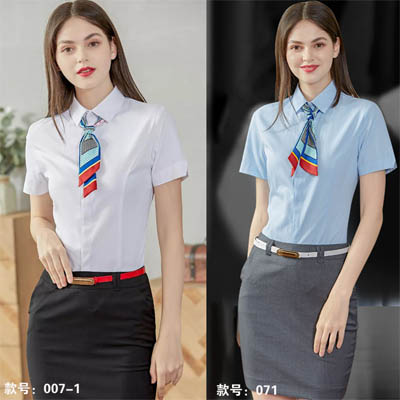 女士襯衫職業裝短袖襯衣隱形扣平紋007071款