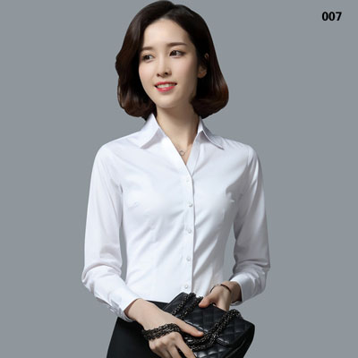 纯白色衬衫女士商务工作服衬衣长袖款式图007