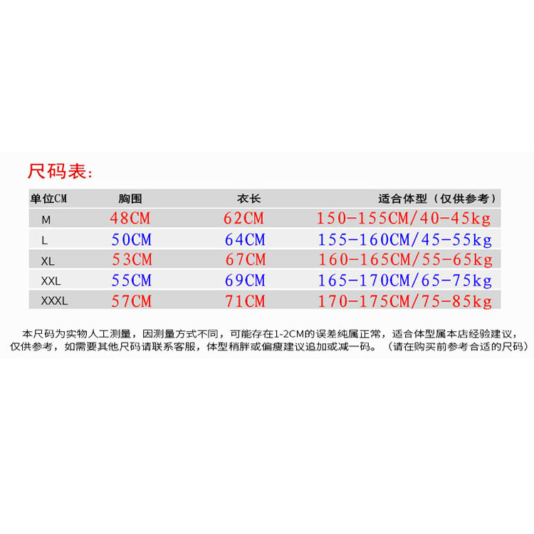 服裝尺碼表