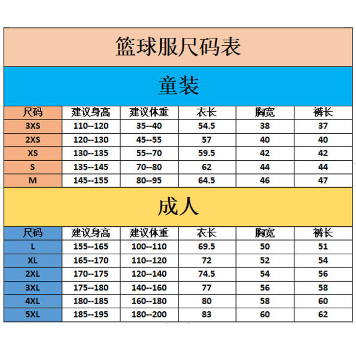 服装尺码表