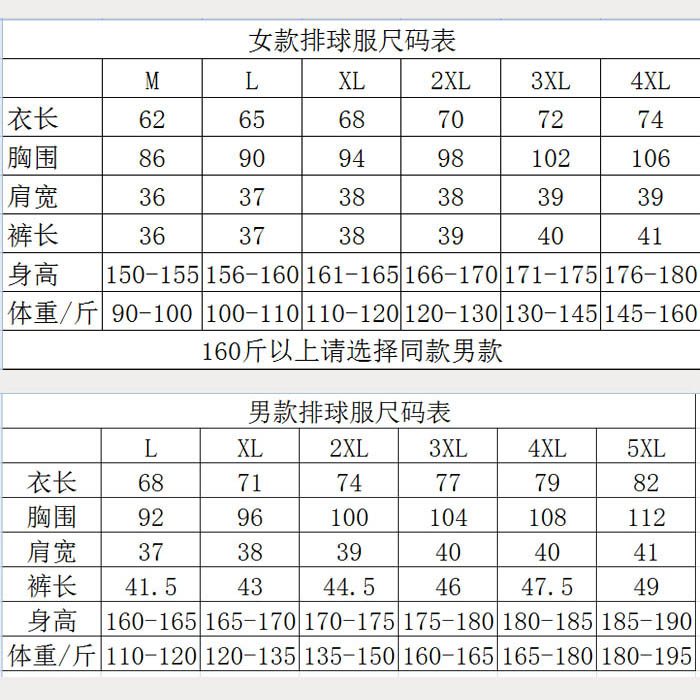 服装尺码表