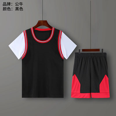 公牛队服球衣儿童球服-幼儿园小学生篮球服假两件套装jianlisaigongniu016029儿童篮球服