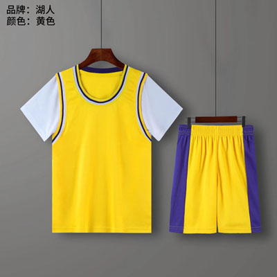 湖人队队服球衣儿童球服-幼儿园小学生篮球服假两件套装jianlisaihuren016029