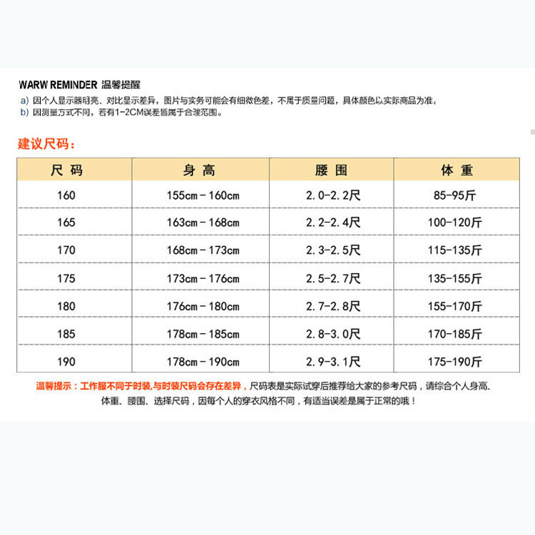 服裝尺碼表
