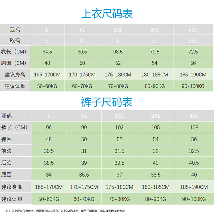 服装尺码表