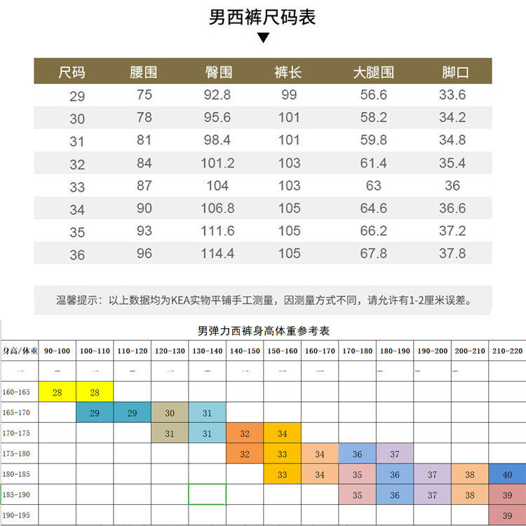 服装尺码表