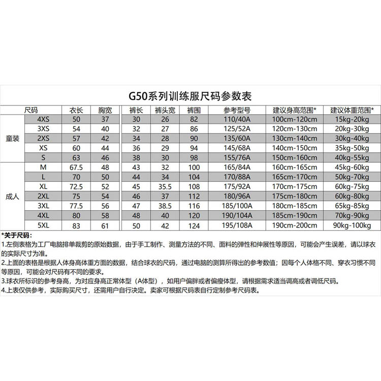服装尺码表