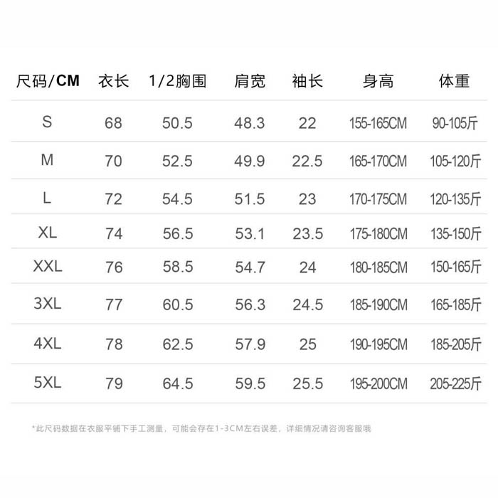 服装尺码表