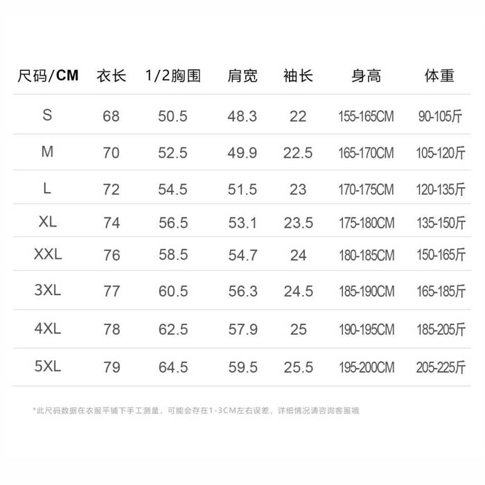 服装尺码表