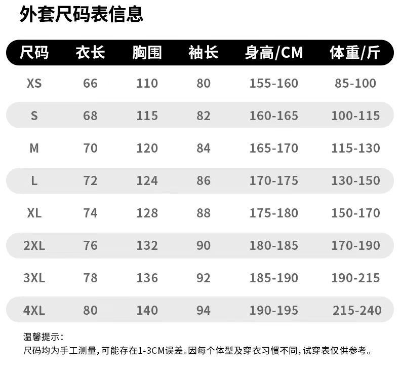 服装尺码表