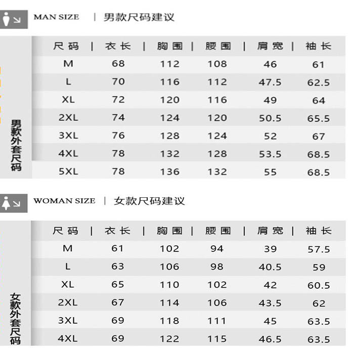 服装尺码表