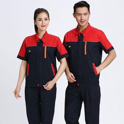 時尚拼色工作服夏天員工工作裝